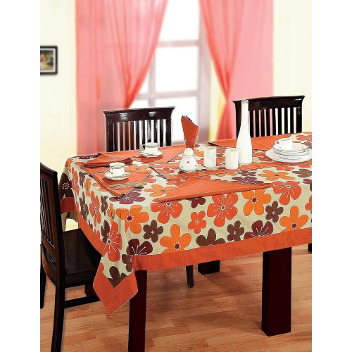  ShalinIndia Ivory Table Cover for Square Dining Table 4 Seater Floral Design with 4 Napkins 1 Runner 60x60 Inch Cotton