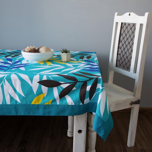 ShalinIndia Colorful Cotton Spring Floral Tablecloths For Dinning Tables 60 X 90 Inches, Turquoise Border