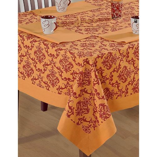  ShalinIndia Multicolor 60 x 60 Square Tablecloth Cotton Spring Floral - Rust Border - Machine Washable