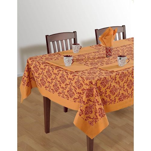  ShalinIndia Multicolor 60 x 60 Square Tablecloth Cotton Spring Floral - Rust Border - Machine Washable