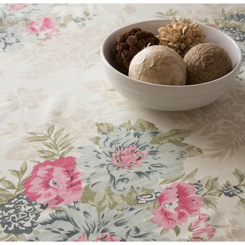  ShalinIndia Banquet Tablecloth 60 x 102 Inches For 6-8 Seater 6 Feet Rectangular Center Dining Table In Indian Cotton Cloth Floral Print Cream Border