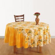 ShalinIndia Square Tablecloth 86 inches for 4 Seater Table in Indian Cotton Fabric Yellow Floral