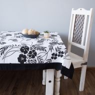ShalinIndia Modern Black And White Rectangular Cotton Tablecloth 60X120 Inch Designer Floral With Black Border