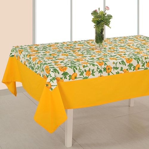  ShalinIndia Tablecloth 60 x 90 Inches for 4-6 Seater 6 Feet Rectangular Center Dining Table in Indian Cotton Cloth Blue and Aqua Flower
