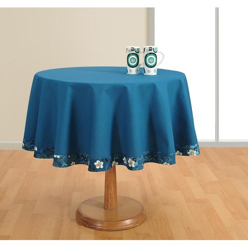  ShalinIndia Round Tablecloth 40 inches for 4 Seater Table in Indian Cotton Fabric Blue Solid Print