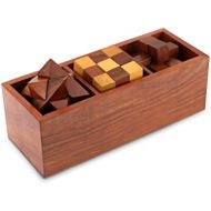 [아마존베스트]Artncraft 3-in-One Wooden Puzzle Games Set - 3D Puzzles for Teens and Adults - Includes Wood Interlocking Blocks, Diagonal Burr, and Snake Cube in Storage Box