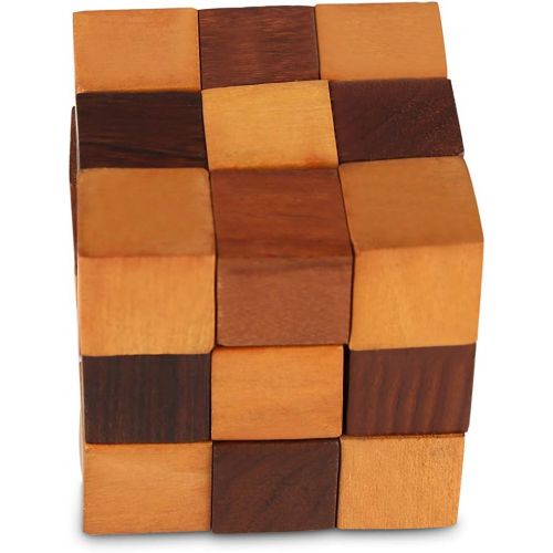  [아마존베스트]Artncraft 3-in-One Wooden Puzzle Games Set - 3D Puzzles for Teens and Adults - Includes Wood Interlocking Blocks, Diagonal Burr, and Snake Cube in Storage Box
