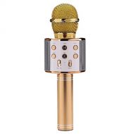 Shallnne Professional Bluetooth Wireless Microphone Karaoke Microphone Speaker Handheld Music Player MIC Singing Recorder KTV Microphone,Gold