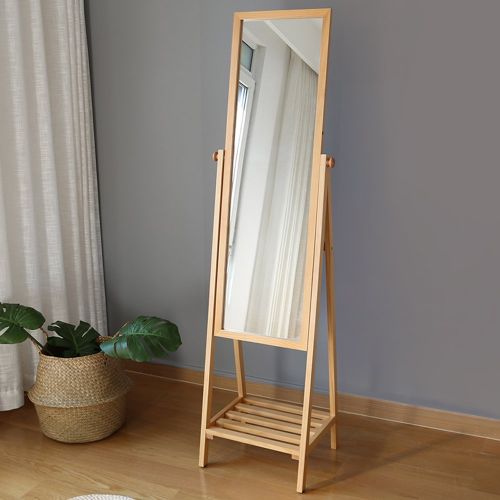  Shangmeng SHANGMENG Solid wood dressing mirror Storage floor fitting mirror Simple floor storage body mirror Makeup mirror (Dark Brown)