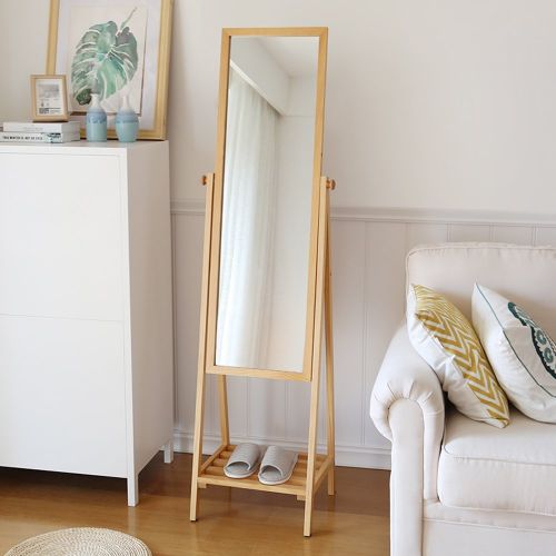  Shangmeng SHANGMENG Solid wood dressing mirror Storage floor fitting mirror Simple floor storage body mirror Makeup mirror (Dark Brown)