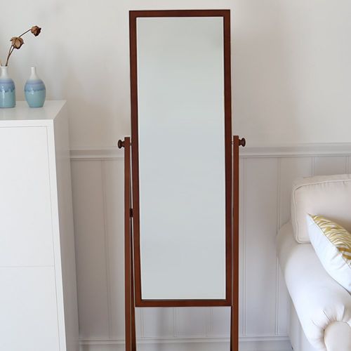  Shangmeng SHANGMENG Solid wood dressing mirror Storage floor fitting mirror Simple floor storage body mirror Makeup mirror (Dark Brown)