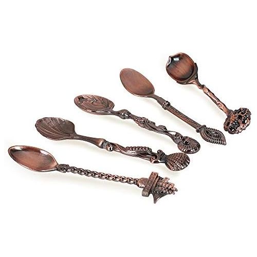  Shangrui Creative Retro Espresso Spoons, Set of 6 Diffient Pattern Vogue Mini Teaspoons Set, Ideal for Coffee Sugar Cappuccino Dessert and Ice Cream