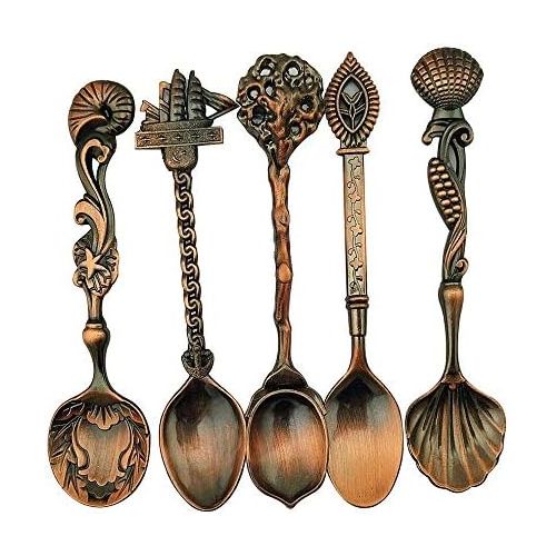  Shangrui Creative Retro Espresso Spoons, Set of 6 Diffient Pattern Vogue Mini Teaspoons Set, Ideal for Coffee Sugar Cappuccino Dessert and Ice Cream