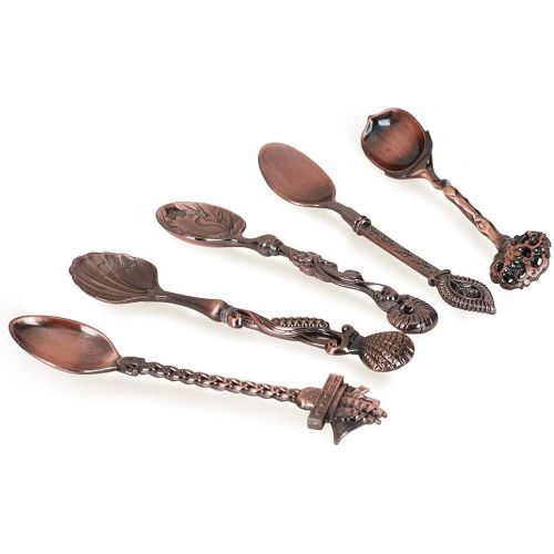  Shangrui Creative Retro Espresso Spoons, Set of 6 Diffient Pattern Vogue Mini Teaspoons Set, Ideal for Coffee Sugar Cappuccino Dessert and Ice Cream