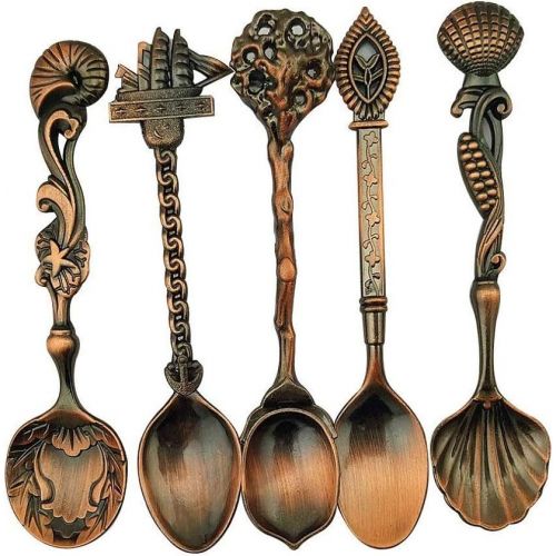  Shangrui Creative Retro Espresso Spoons, Set of 6 Diffient Pattern Vogue Mini Teaspoons Set, Ideal for Coffee Sugar Cappuccino Dessert and Ice Cream