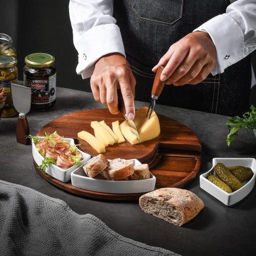  [아마존베스트]Shanik Upgraded Cheese Cutting Board Set, Acacia Wood Charcuterie Board Set, Cheese Serving Platter, Perfect Meat / Cheese Board and Utensil Set, 3 Knives, Ceramic Bowls, and Wine