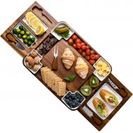 [아마존베스트]Shanik Upgraded Acacia Cheese Board Set, Square Shaped Charcuterie Set, Cheese Platter with Double Sided Slate, Handcrafted Design and Stainless Steel Cutlery Set - A Perfect Gift