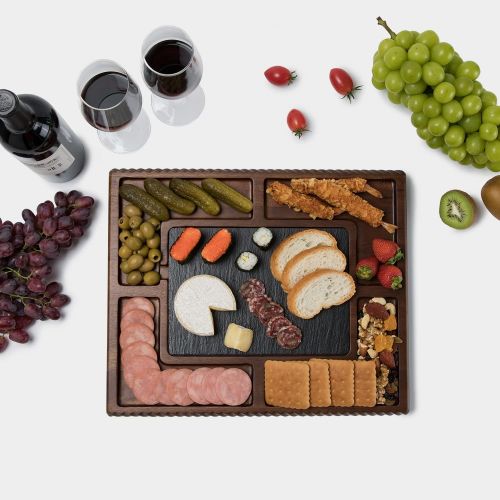  [아마존베스트]Shanik Upgraded Acacia Cheese Board Set, Square Shaped Charcuterie Set, Cheese Platter with Double Sided Slate, Handcrafted Design and Stainless Steel Cutlery Set - A Perfect Gift