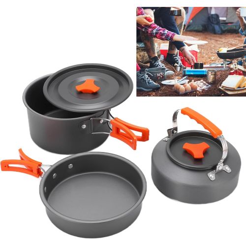  Shanrya Camp Kitchen Equipment, Camping Cookware Non Stick Coating Camping Pots and Pans Set Easy to Clean Aluminum Alloy for Outdoor