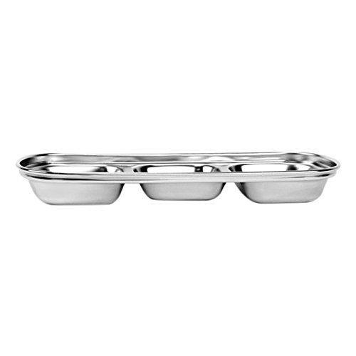  Shantan Outdoor BBQ Dip Dish Seasoning Condiment Plate, Sub-Grid Polished Stainless Steel Flavored Sauce Vinegar Barbecue Sauce Bowl Compartment Sauce Sushi Seasoning Dipping Plates