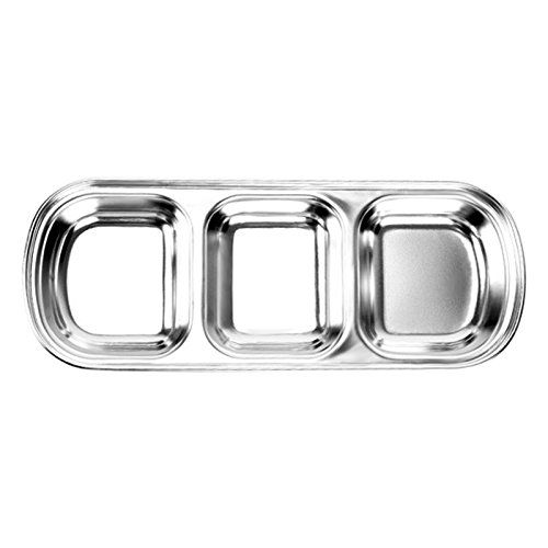  Shantan Outdoor BBQ Dip Dish Seasoning Condiment Plate, Sub-Grid Polished Stainless Steel Flavored Sauce Vinegar Barbecue Sauce Bowl Compartment Sauce Sushi Seasoning Dipping Plates