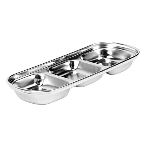  Shantan Outdoor BBQ Dip Dish Seasoning Condiment Plate, Sub-Grid Polished Stainless Steel Flavored Sauce Vinegar Barbecue Sauce Bowl Compartment Sauce Sushi Seasoning Dipping Plates
