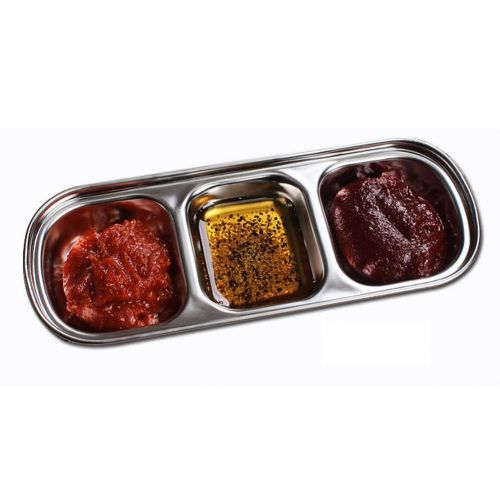  Shantan Outdoor BBQ Dip Dish Seasoning Condiment Plate, Sub-Grid Polished Stainless Steel Flavored Sauce Vinegar Barbecue Sauce Bowl Compartment Sauce Sushi Seasoning Dipping Plates