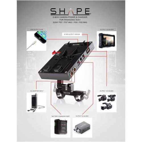  Shape D-Box Power and Charger with V-Mount Battery Plate for Panasonic EVA1, Sony FS7, FS7M2, FS5 and FS5M2 Camera