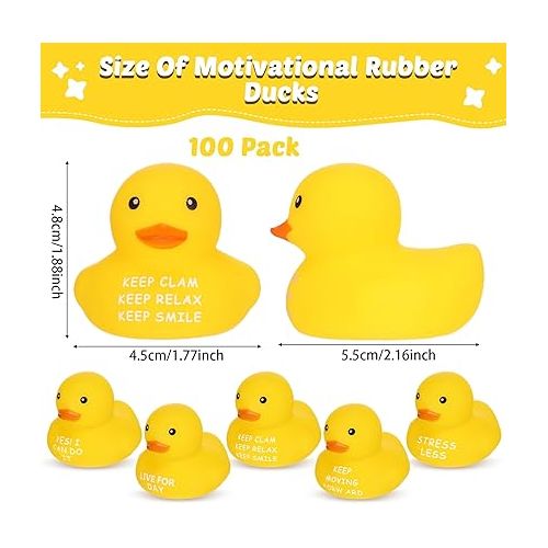  Shappy 100 Pcs Motivational Rubber Duck Yellow Ducks Bulk Mini Bath Ducky Toys Inspirational Gifts for Kids Adults Beach Pool Bathtub Birthday Baby Shower Game Carnival Party Favors