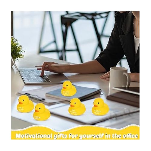  Shappy 100 Pcs Motivational Rubber Duck Yellow Ducks Bulk Mini Bath Ducky Toys Inspirational Gifts for Kids Adults Beach Pool Bathtub Birthday Baby Shower Game Carnival Party Favors