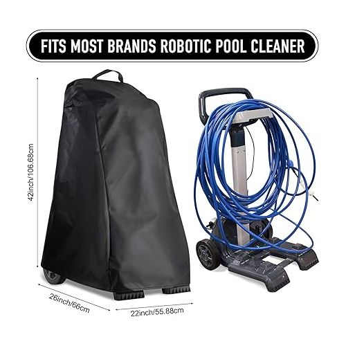  Robotic Pool Cleaner Caddy Cover Classic Outdoor Waterproof Vacuum Cleaner Cover 420D Oxford Cloth Thick Sunray Dust Wind Weather Resistant Cleaner Cover with Grab Handle for Pool Cleaners