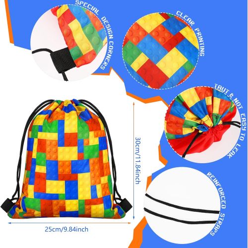  Shappy 12 Packs Building Blocks Goodie Candy Treat Bags Building Blocks Drawstring Gift Bags Kids Birthday Party Favor Bags for Building Block Party Supplies Decorations, Shappy-Bl