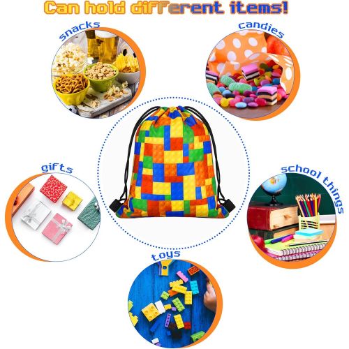  Shappy 12 Packs Building Blocks Goodie Candy Treat Bags Building Blocks Drawstring Gift Bags Kids Birthday Party Favor Bags for Building Block Party Supplies Decorations, Shappy-Bl