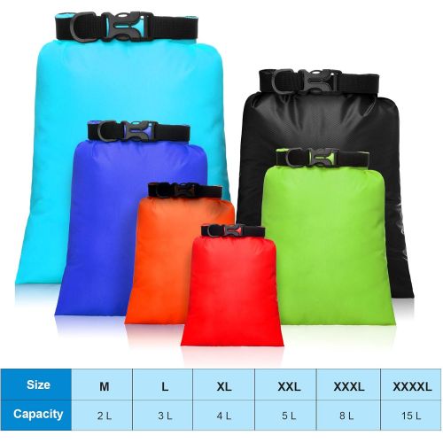  Shappy 6 Pieces Waterproof Dry Bag Set 15 L+ 8 L +5 L+4 L+3 L+ 2 L Lightweight Sacks and 2 Long Adjustable Shoulder Strap for Kayaking, Rafting, Boating, Hiking, Camping