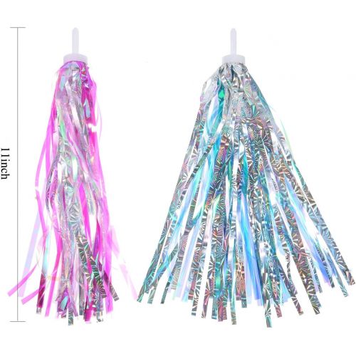  Shappy 4 Pieces Kids Bicycle Tassel Ribbon, Children Scooter Handlebar Streamers Bicycle Grips Ribbon Baby Carrier Accessories Easy Attach to Bikes Handlebars (Plastic, Shinny Style)