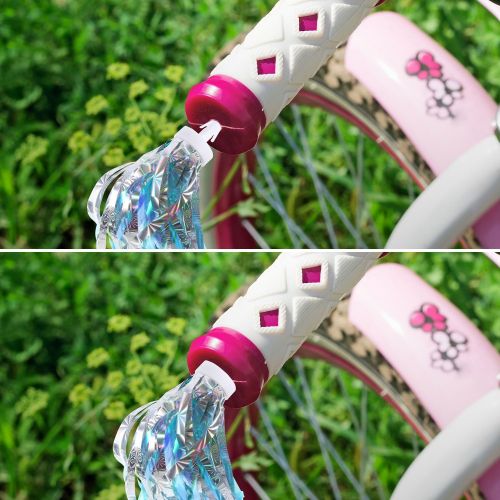  Shappy 4 Pieces Kids Bicycle Tassel Ribbon, Children Scooter Handlebar Streamers Bicycle Grips Ribbon Baby Carrier Accessories Easy Attach to Bikes Handlebars (Plastic, Shinny Style)