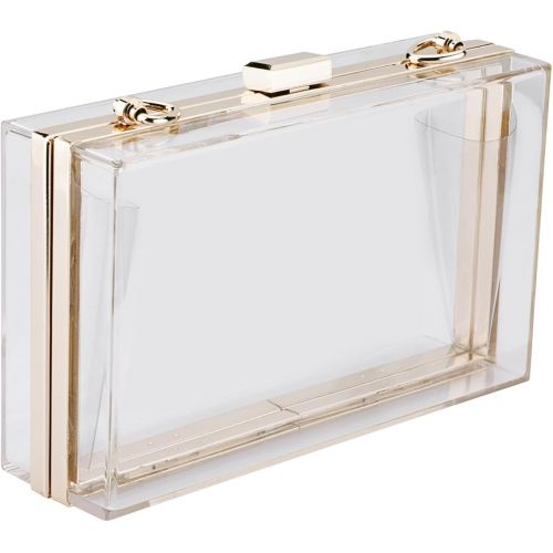  [아마존 핫딜] SharPlus Cute Clear Purse Bag Acrylic Box Clutch for Women/Girls, Transparent Stadium Approved Crossbody Handbag for Sporting Events, School Prom, Fest & Concerts with Gold Chain Strap