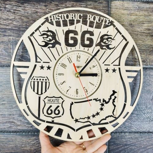  ShareArtST ROUTE 66 Wood Wall Clock, Route 66 Wall Art, Home Kitchen Office Living Room Wall Decor, Route 66 Gifts For Men Woman Friend, Route 66 Clock