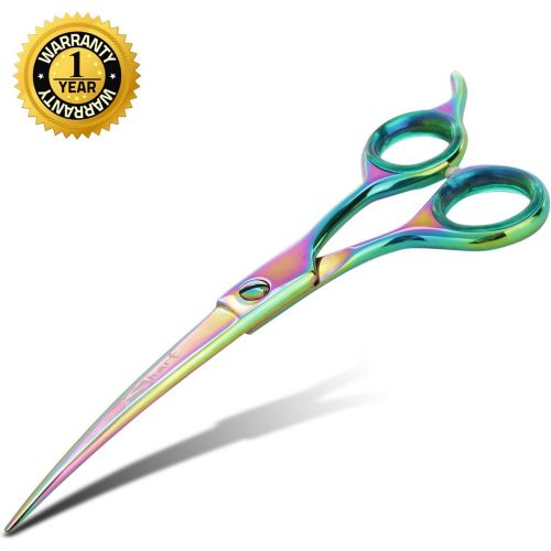  Sharf Professional 6.5 Curved Rainbow Pet Grooming Scissors: Sharp 440c Japanese Clipping Shears for Dogs, Cats & Small Animals| Rainbow Series Hair Cutting/Clipping Scissors w/Eas