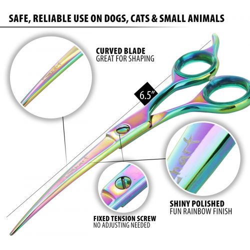  Sharf Professional 6.5 Curved Rainbow Pet Grooming Scissors: Sharp 440c Japanese Clipping Shears for Dogs, Cats & Small Animals| Rainbow Series Hair Cutting/Clipping Scissors w/Eas