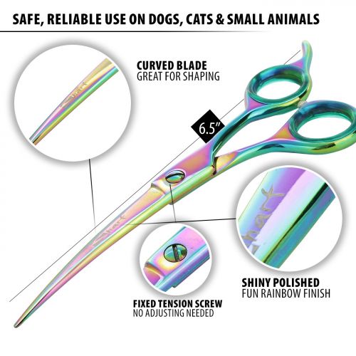  Sharf Professional 6.5 Curved Rainbow Pet Grooming Scissors: Sharp 440c Japanese Clipping Shears for Dogs, Cats & Small Animals| Rainbow Series Hair Cutting/Clipping Scissors w/Eas