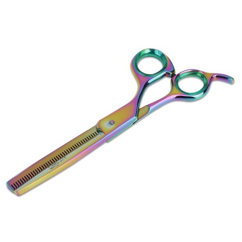  Sharf Gold Touch Pet Shears, 6.5 42-Tooth Rainbow Thinning Shear for Dogs, 440c Japanese Stainless Steel Dog Thinning Shears