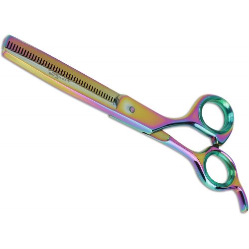  Sharf Gold Touch Pet Shears, 6.5 42-Tooth Rainbow Thinning Shear for Dogs, 440c Japanese Stainless Steel Dog Thinning Shears