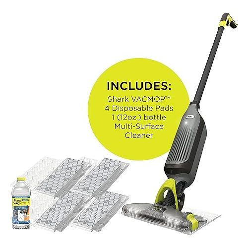  Shark VM252 VACMOP Pro Cordless Hard Floor Vacuum Mop with LED Headlights, 4 Disposable Pads & 12 oz. Cleaning Solution, Charcoal Gray