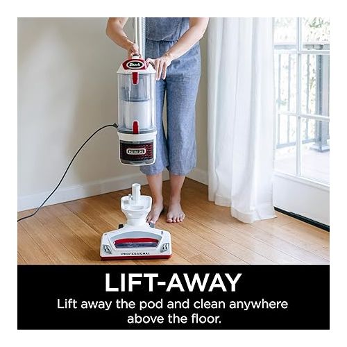  Shark NV501 Rotator Professional Lift-Away Upright Vacuum with HEPA Filter, Swivel Steering, LED Headlights, Wide Upholstery Tool, Dusting Brush & Crevice Tool, White/Red, 12, 18, 14.