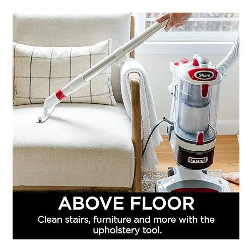  Shark NV501 Rotator Professional Lift-Away Upright Vacuum with HEPA Filter, Swivel Steering, LED Headlights, Wide Upholstery Tool, Dusting Brush & Crevice Tool, White/Red, 12, 18, 14.