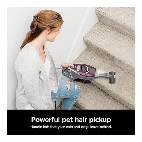  Shark HV322 Rocket Deluxe Pro Corded Stick Vacuum with LED Headlights, XL Dust Cup, Lightweight, Perfect for Pet Hair Pickup, Converts to a Hand Vacuum, with Pet Attachments, Bordeaux/Silver