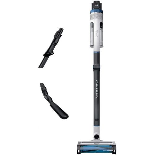  Shark UZ565H Pro Cordless Vacuum w/ Clean Sense IQ & MultiFLEX Technology, PowerFins Plus Brushroll, Duster Crevice Tool & Anti-Allergen Dusting Brush, Up to 40 Minute Runtime, White/Blue (Renewed)