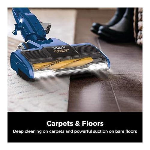  Shark HV343AMZ Rocket Corded Stick Vacuum with Self-Cleaning Brushroll, Lightweight & Maneuverable, Perfect for Pet Hair Pickup, Converts to a Hand Vacuum, Crevice Upholstery Tools, Blue/Silver