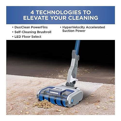  Shark HZ2002 Vertex Ultralight Corded Stick DuoClean PowerFins & Self-Cleaning Brushroll, Perfect for Pets, Removable Hand Vacuum, Upholstery Tool, Dusting & Power Brushes, Cobalt Blue